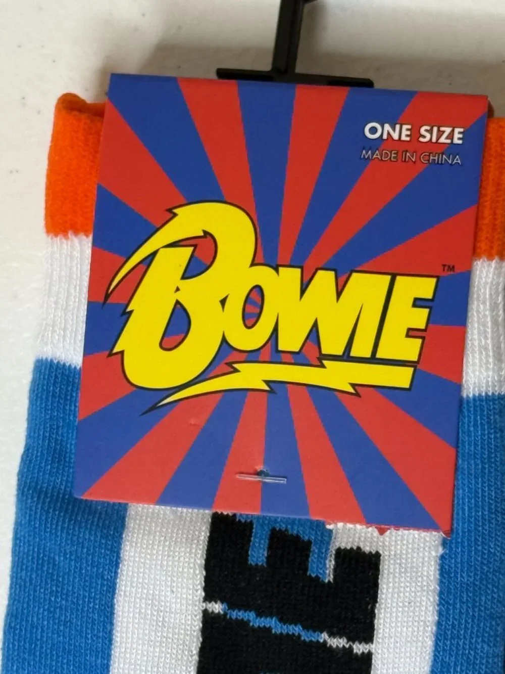David Bowie Crew Socks One Size Blue White Stripe Music Graphic NWT